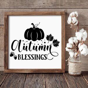 Autumn Blessings  Wood Frame Canvas Handcrafted sign